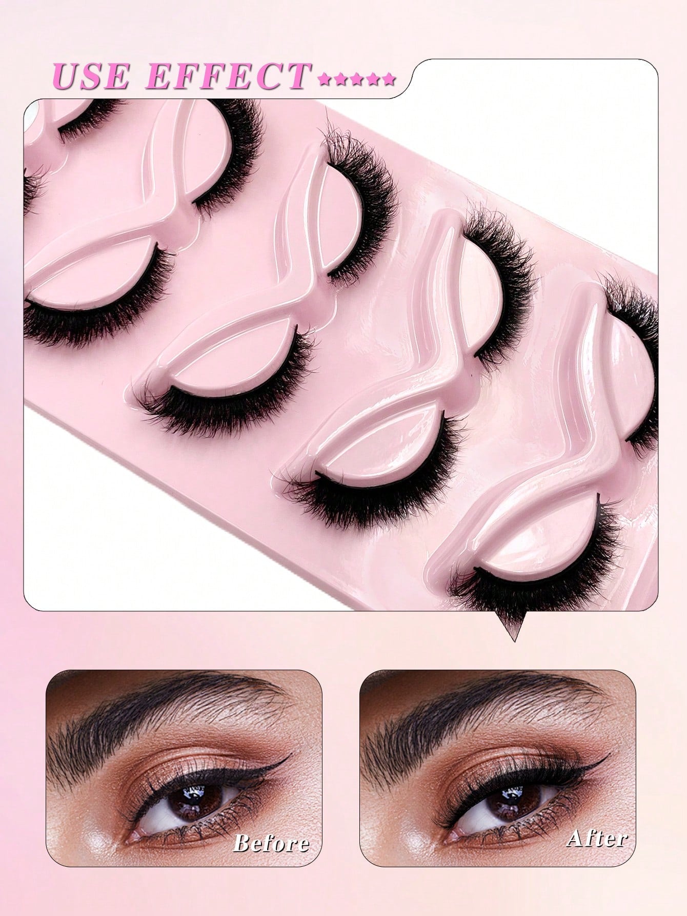 ENCHUW 5 Pairs Cat Eye Lashes Eyelashes 3D Curl Messy End Eye Manga False Eyelashes Soft Black Band Fake Lashes