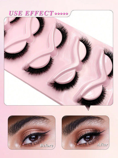 ENCHUW 5 Pairs Cat Eye Lashes Eyelashes 3D Curl Messy End Eye Manga False Eyelashes Soft Black Band Fake Lashes