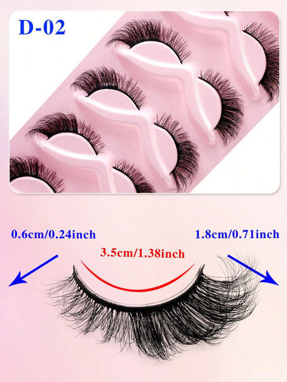 ENCHUW 5 Pairs Cat Eye Lashes Eyelashes 3D Curl Messy End Eye Manga False Eyelashes Soft Black Band Fake Lashes