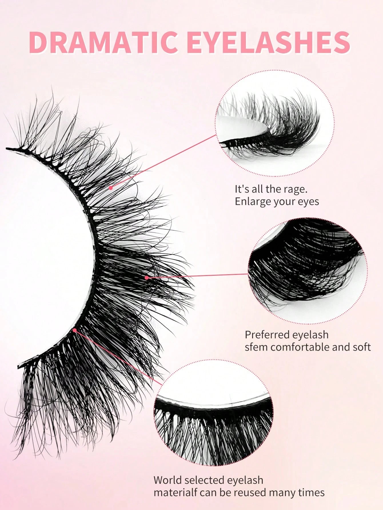 ENCHUW 5 Pairs Cat Eye Lashes Eyelashes 3D Curl Messy End Eye Manga False Eyelashes Soft Black Band Fake Lashes