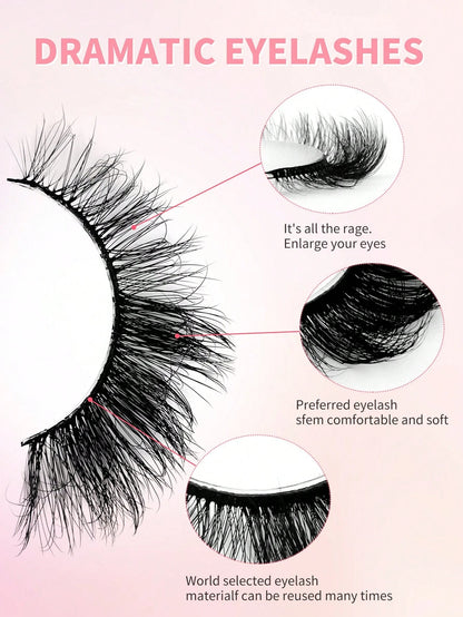 ENCHUW 5 Pairs Cat Eye Lashes Eyelashes 3D Curl Messy End Eye Manga False Eyelashes Soft Black Band Fake Lashes
