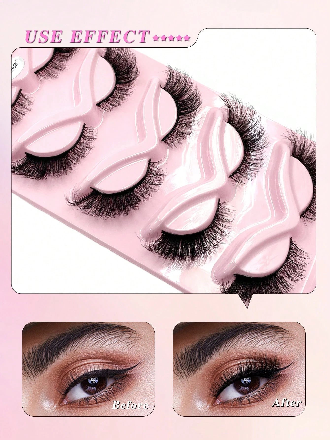 ENCHUW 5 Pairs Cat Eye Lashes Eyelashes 3D Curl Messy End Eye Manga False Eyelashes Soft Black Band Fake Lashes