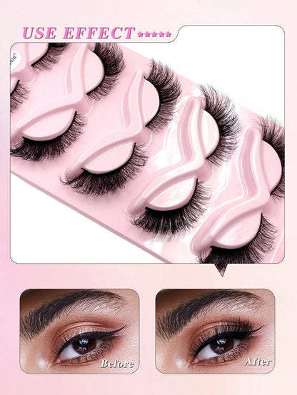 ENCHUW 5 Pairs Cat Eye Lashes Eyelashes 3D Curl Messy End Eye Manga False Eyelashes Soft Black Band Fake Lashes