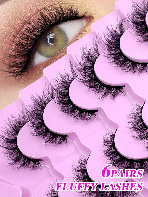 ENCHUW 6 Pairs Natural Lashes Fluffy False Eyelashes Curl Fake Eyelashes With Soft Band Eye Lashes Wispy Lashes 3D Volume Strip Lashes