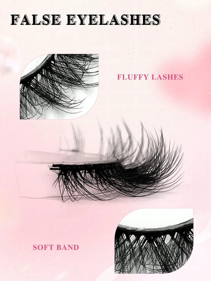 ENCHUW 6 Pairs Natural Lashes Fluffy False Eyelashes Curl Fake Eyelashes With Soft Band Eye Lashes Wispy Lashes 3D Volume Strip Lashes