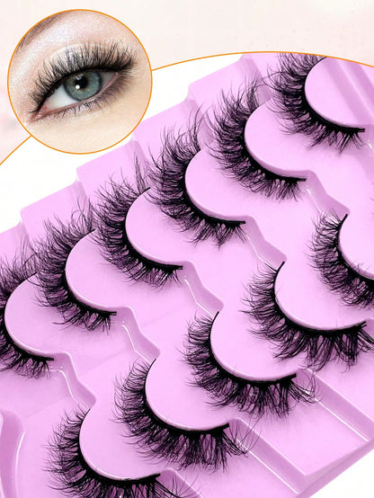 ENCHUW 6 Pairs Natural Lashes Fluffy False Eyelashes Curl Fake Eyelashes With Soft Band Eye Lashes Wispy Lashes 3D Volume Strip Lashes