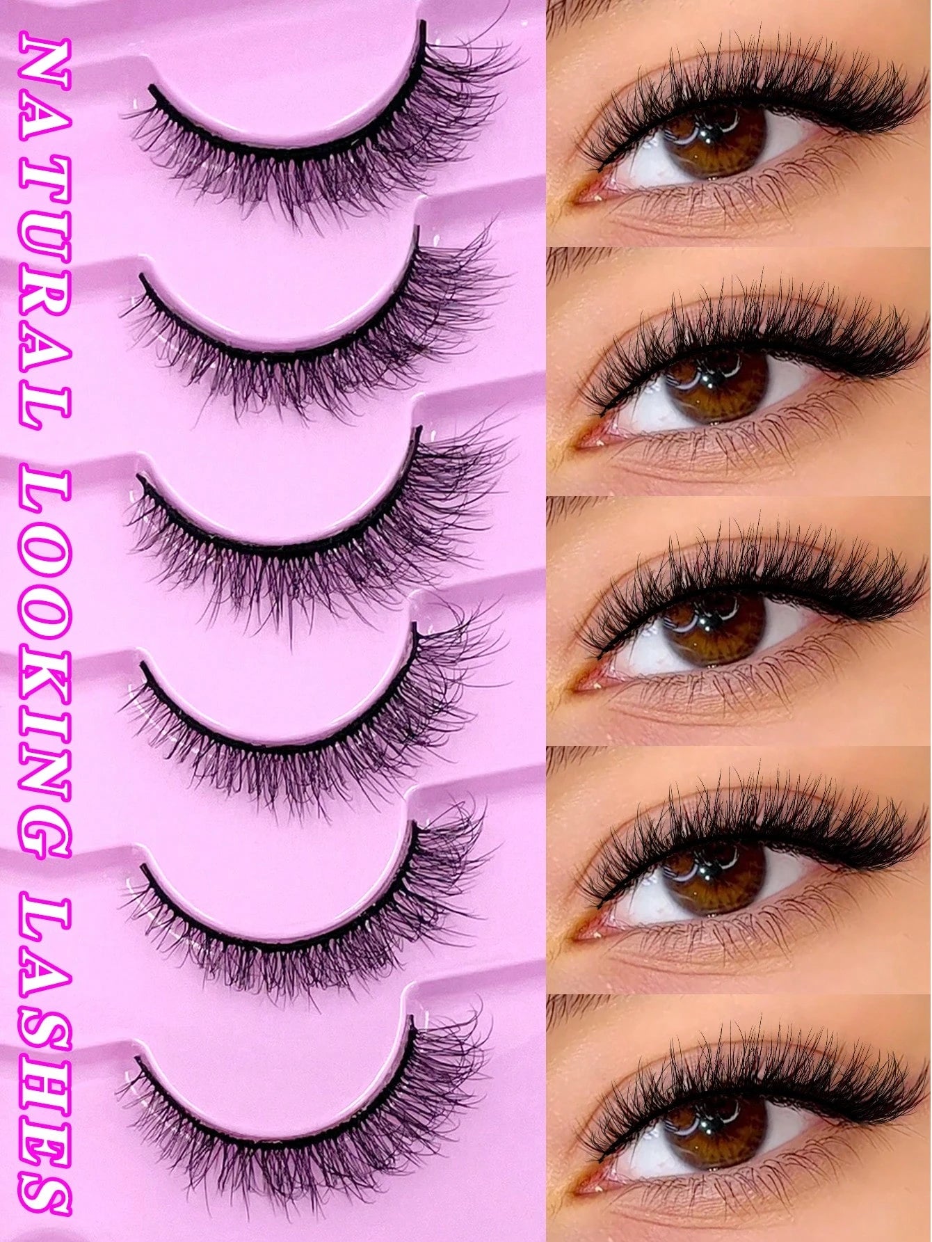 ENCHUW 6 Pairs Natural Lashes Fluffy False Eyelashes Curl Fake Eyelashes With Soft Band Eye Lashes Wispy Lashes 3D Volume Strip Lashes