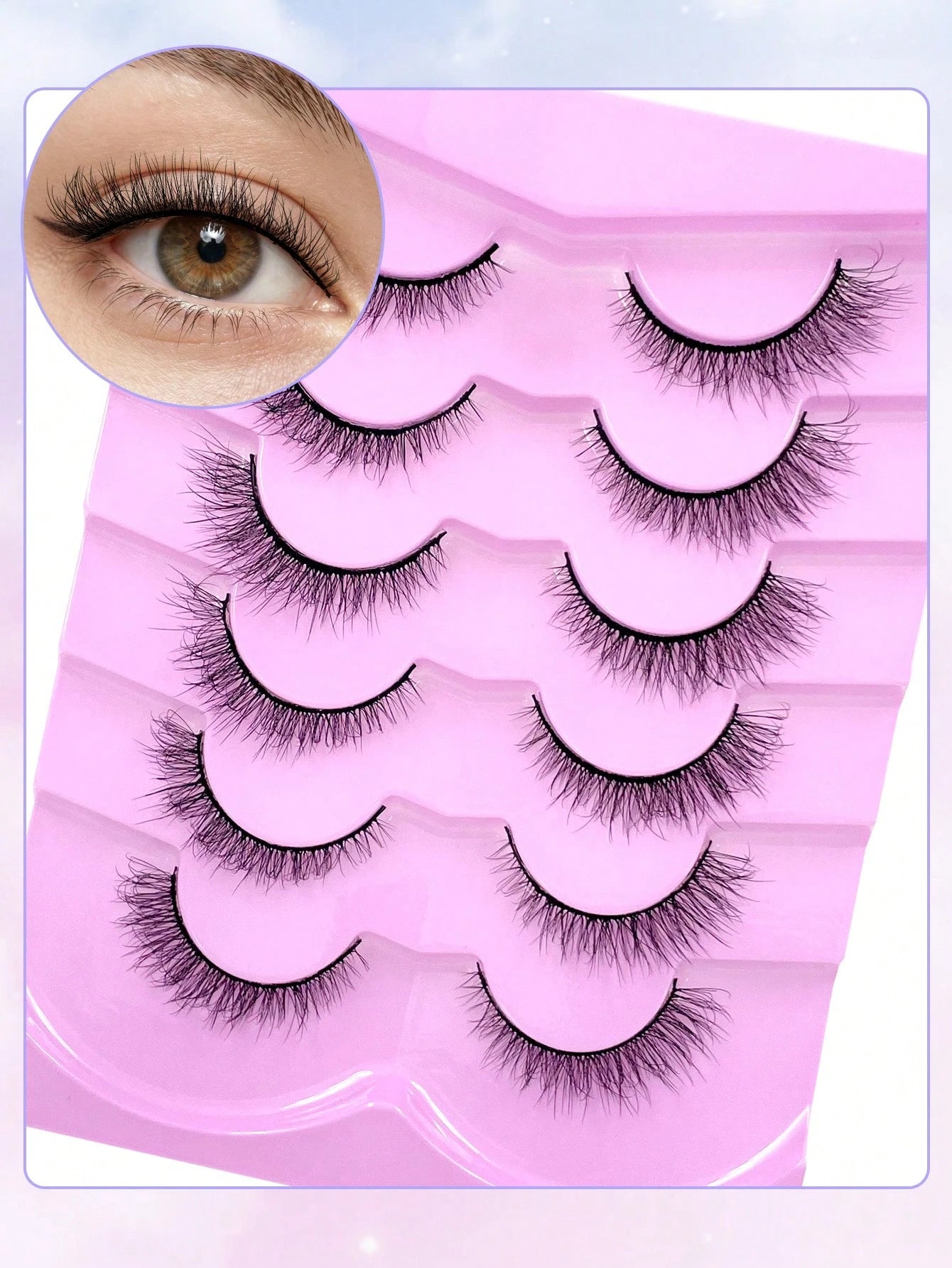 ENCHUW 6 Pairs Natural Lashes Fluffy False Eyelashes Curl Fake Eyelashes With Soft Band Eye Lashes Wispy Lashes 3D Volume Strip Lashes