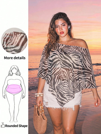 Enliva Plus Size Women's Leopard Print Bohemian Asymmetrical Shoulder T-Shirt, Casual For Vacation, Daily Wear, And Dates