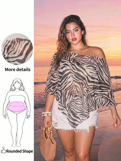 Enliva Plus Size Women's Leopard Print Bohemian Asymmetrical Shoulder T-Shirt, Casual For Vacation, Daily Wear, And Dates