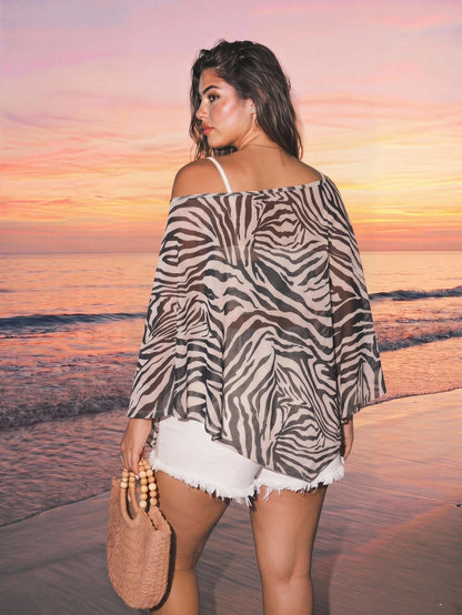 Enliva Plus Size Women's Leopard Print Bohemian Asymmetrical Shoulder T-Shirt, Casual For Vacation, Daily Wear, And Dates