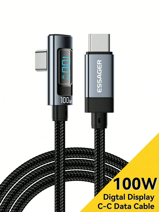 Essager 100W Digital Display USB Type C To USB C Cable PD Fast Charging Charger Type-C Data Cord For Poco Oneplus Grey Nan