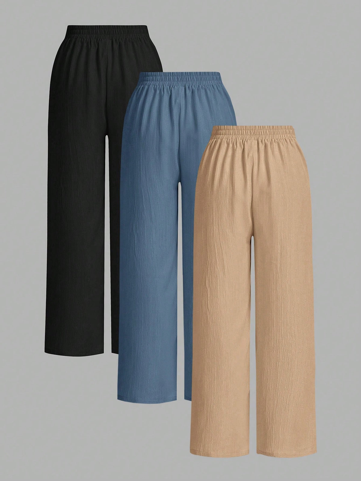 Essnce 3packs Summer Pants Women's Solid Color Waist-Tie Wide Leg Loose Casual Pants