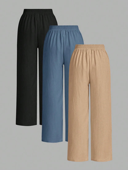 Essnce 3packs Summer Pants Women's Solid Color Waist-Tie Wide Leg Loose Casual Pants