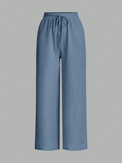 Essnce 3packs Summer Pants Women's Solid Color Waist-Tie Wide Leg Loose Casual Pants