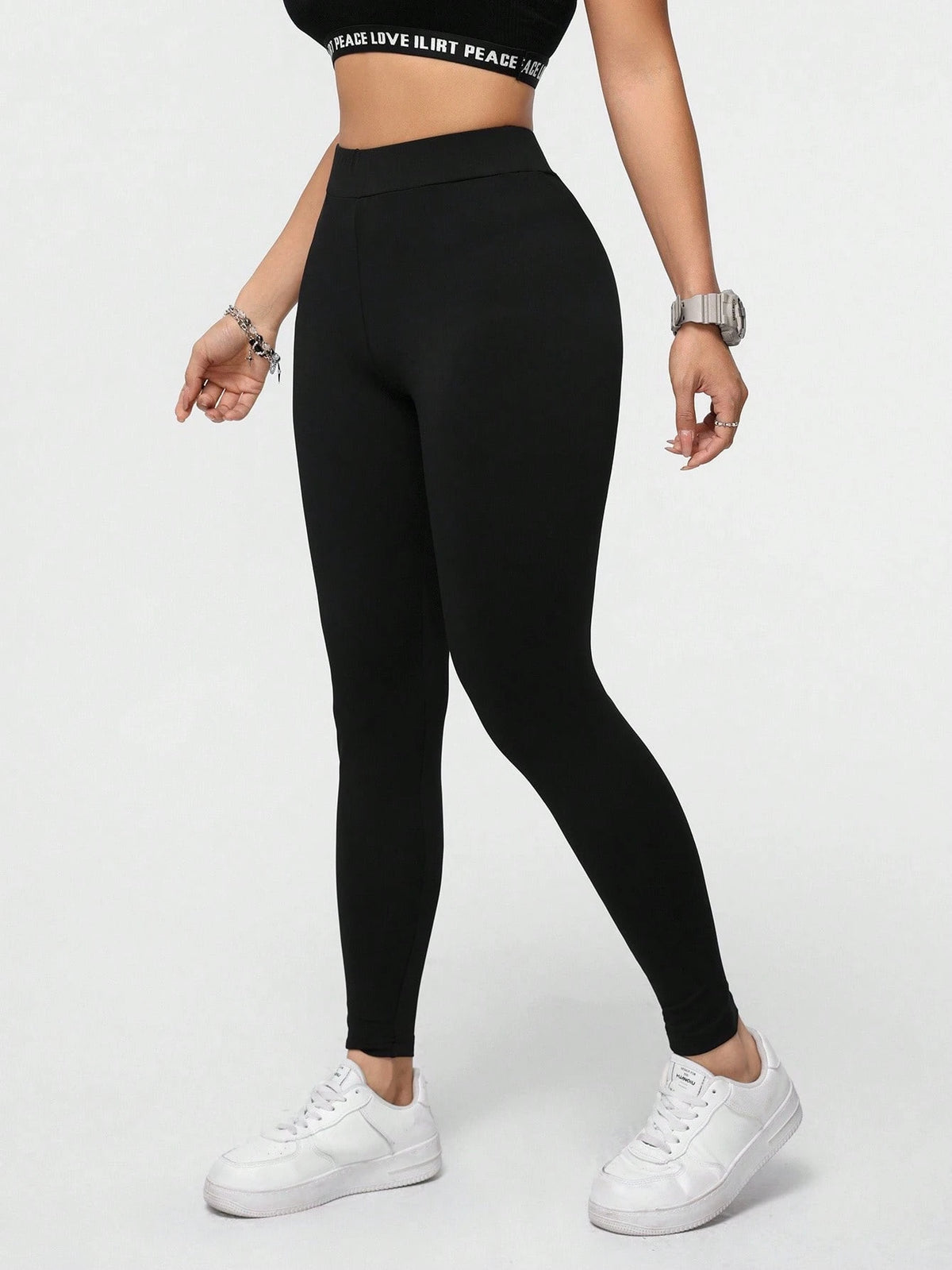 Essnce Heart Pattern Casual Sporty Athleisure Sports Knit Leggings For Women, Long Slim Fit, Summer Suitable For Going Out Workout Gym Black And White