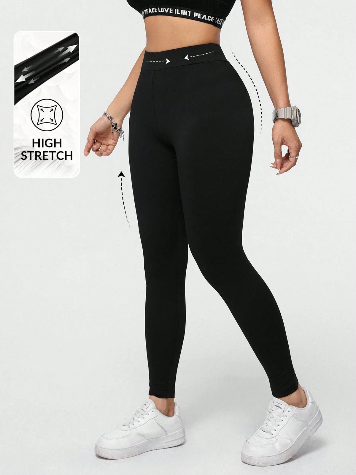 Essnce Heart Pattern Casual Sporty Athleisure Sports Knit Leggings For Women, Long Slim Fit, Summer Suitable For Going Out Workout Gym Black And White