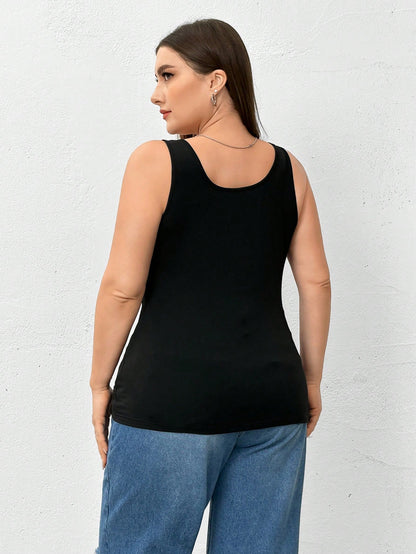 Essnce Plus Size Women's Tank Top, 3 Pieces, Black, White Brown, Inside Match,Outfits Summer Spring Date Night Office Casual