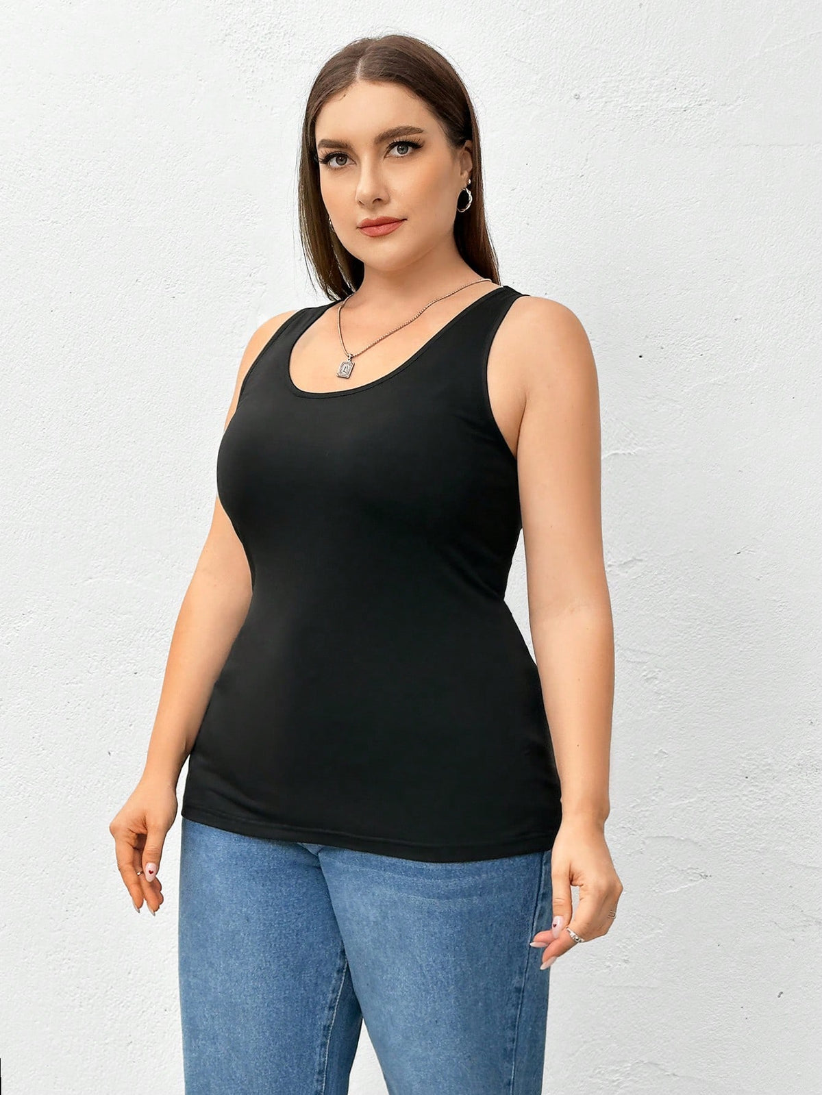 Essnce Plus Size Women's Tank Top, 3 Pieces, Black, White Brown, Inside Match,Outfits Summer Spring Date Night Office Casual