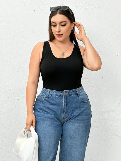 Essnce Plus Size Women's Tank Top, 3 Pieces, Black, White Brown, Inside Match,Outfits Summer Spring Date Night Office Casual