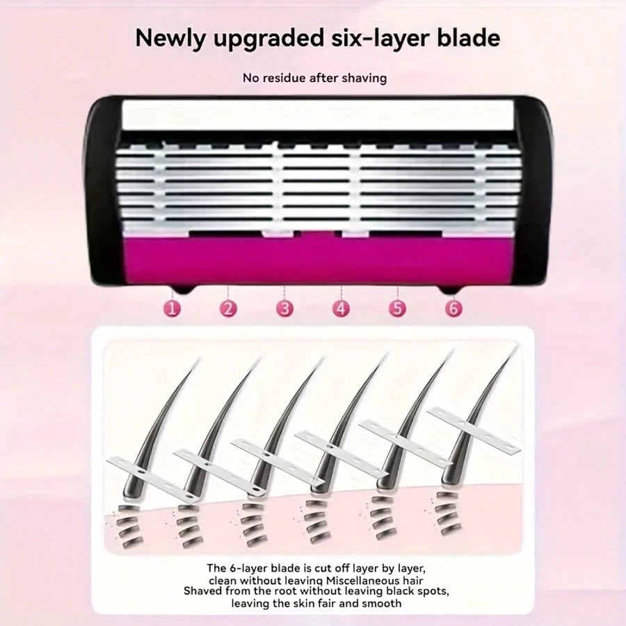 European And American Style Women's/Men's 6-Layer Razor, A Manual Shaving Set Providing A Smooth Shaving Experience, Suitable For 10 Occasions, Perfect For Men's And Women's Hair Removal, An Essential