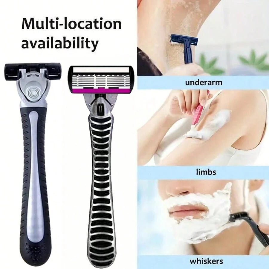 European And American Style Women's/Men's 6-Layer Razor, A Manual Shaving Set Providing A Smooth Shaving Experience, Suitable For 10 Occasions, Perfect For Men's And Women's Hair Removal, An Essential