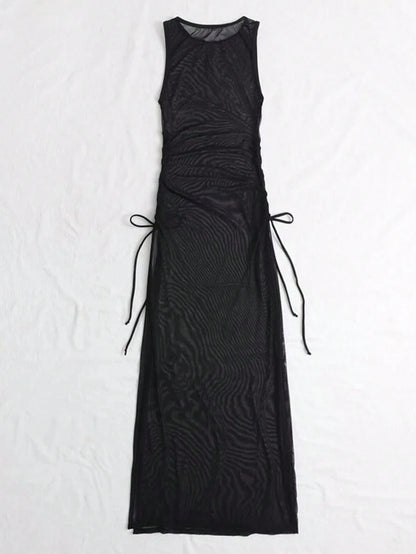 European Style Solid Color Bikini Cover-Up Beach Dress Vacation Black Summer