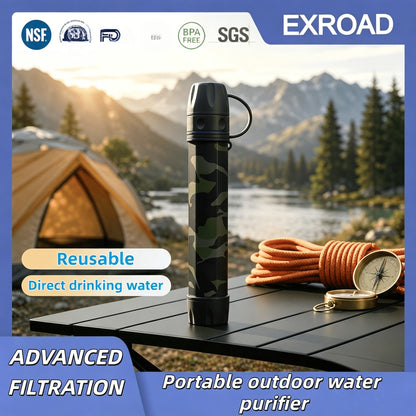 Exroad 3000L Direct Drink Water Purification Straw, Portable Emergency Filter For Camping, Hiking, Climbing, Backpacking