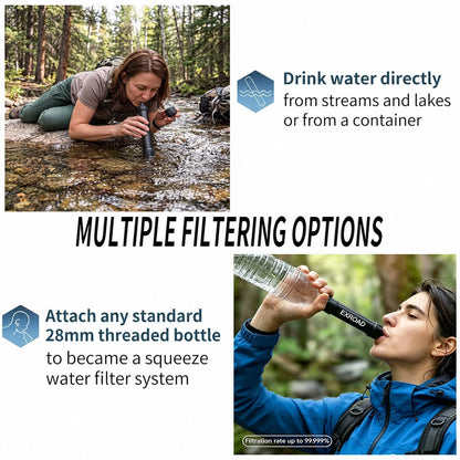 Exroad 3000L Direct Drink Water Purification Straw, Portable Emergency Filter For Camping, Hiking, Climbing, Backpacking