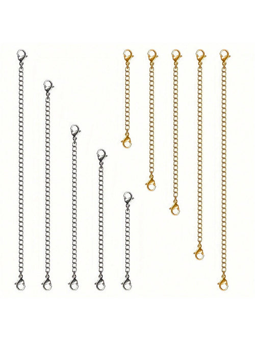 Extension Chain For Necklace, Bracelet, Anklet, And Jewelry Making, Double-Headed Lobster Clasp Jewelry Extension Chain, Golden And Silvery- 2in, 3in, 4in, 5in, 6in