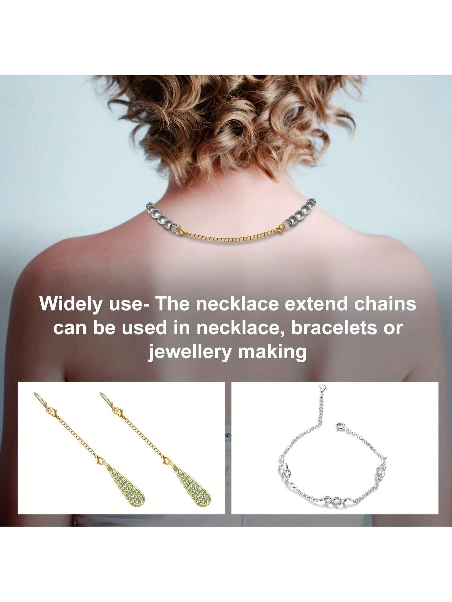Extension Chain For Necklace, Bracelet, Anklet, And Jewelry Making, Double-Headed Lobster Clasp Jewelry Extension Chain, Golden And Silvery- 2in, 3in, 4in, 5in, 6in