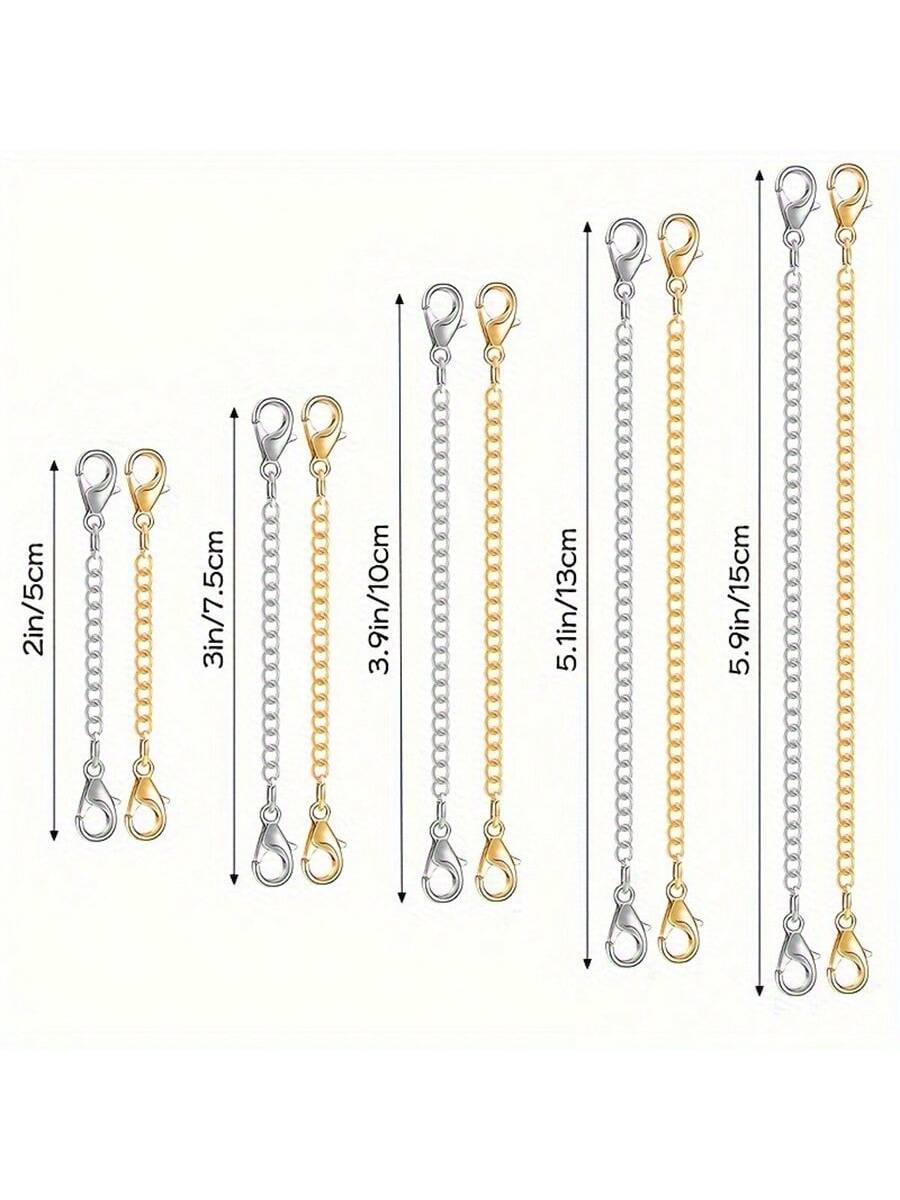 Extension Chain For Necklace, Bracelet, Anklet, And Jewelry Making, Double-Headed Lobster Clasp Jewelry Extension Chain, Golden And Silvery- 2in, 3in, 4in, 5in, 6in