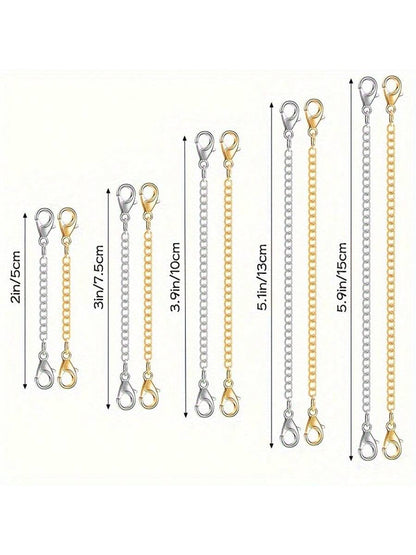 Extension Chain For Necklace, Bracelet, Anklet, And Jewelry Making, Double-Headed Lobster Clasp Jewelry Extension Chain, Golden And Silvery- 2in, 3in, 4in, 5in, 6in