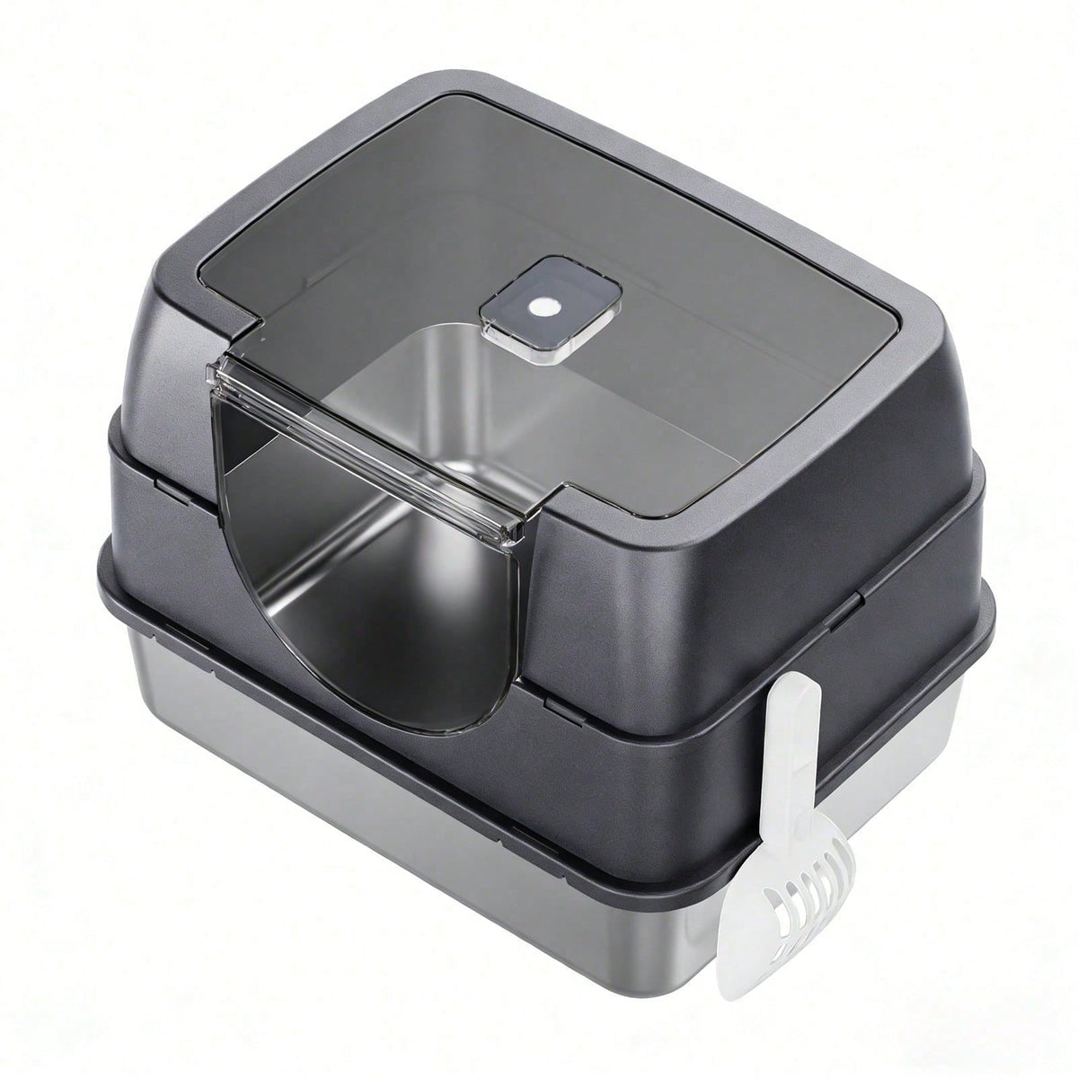 Extra-Large Enclosed Stainless Steel Litter Box| Flip-Top Design With Removable Top For Easy Cleaning| High Rim To Prevent Splashing And Push-Out Steps| Includes Litter Scoop – Ideal For Indoor Cat