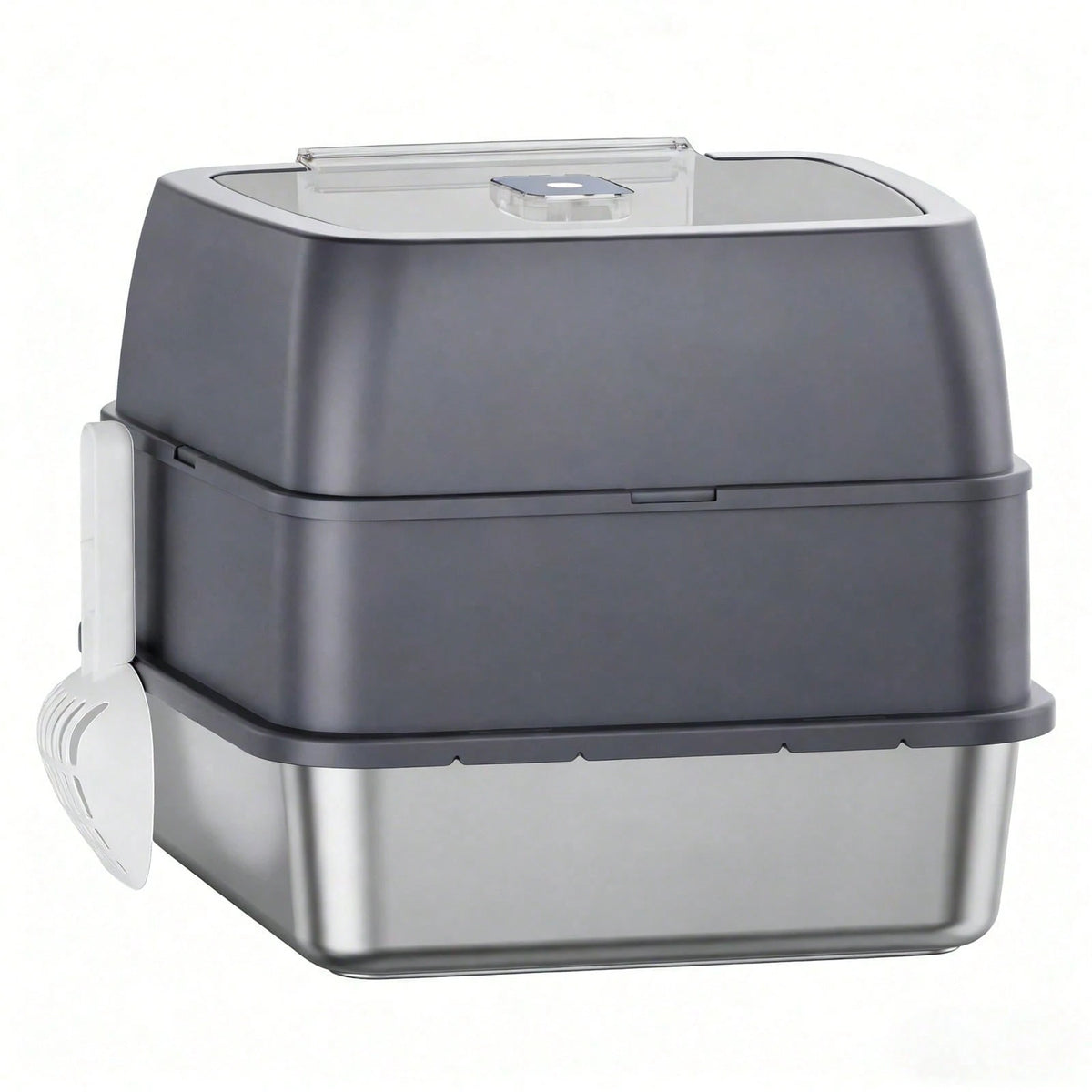 Extra-Large Enclosed Stainless Steel Litter Box| Flip-Top Design With Removable Top For Easy Cleaning| High Rim To Prevent Splashing And Push-Out Steps| Includes Litter Scoop – Ideal For Indoor Cat