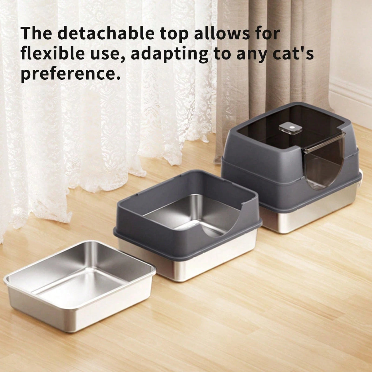 Extra-Large Enclosed Stainless Steel Litter Box| Flip-Top Design With Removable Top For Easy Cleaning| High Rim To Prevent Splashing And Push-Out Steps| Includes Litter Scoop – Ideal For Indoor Cat