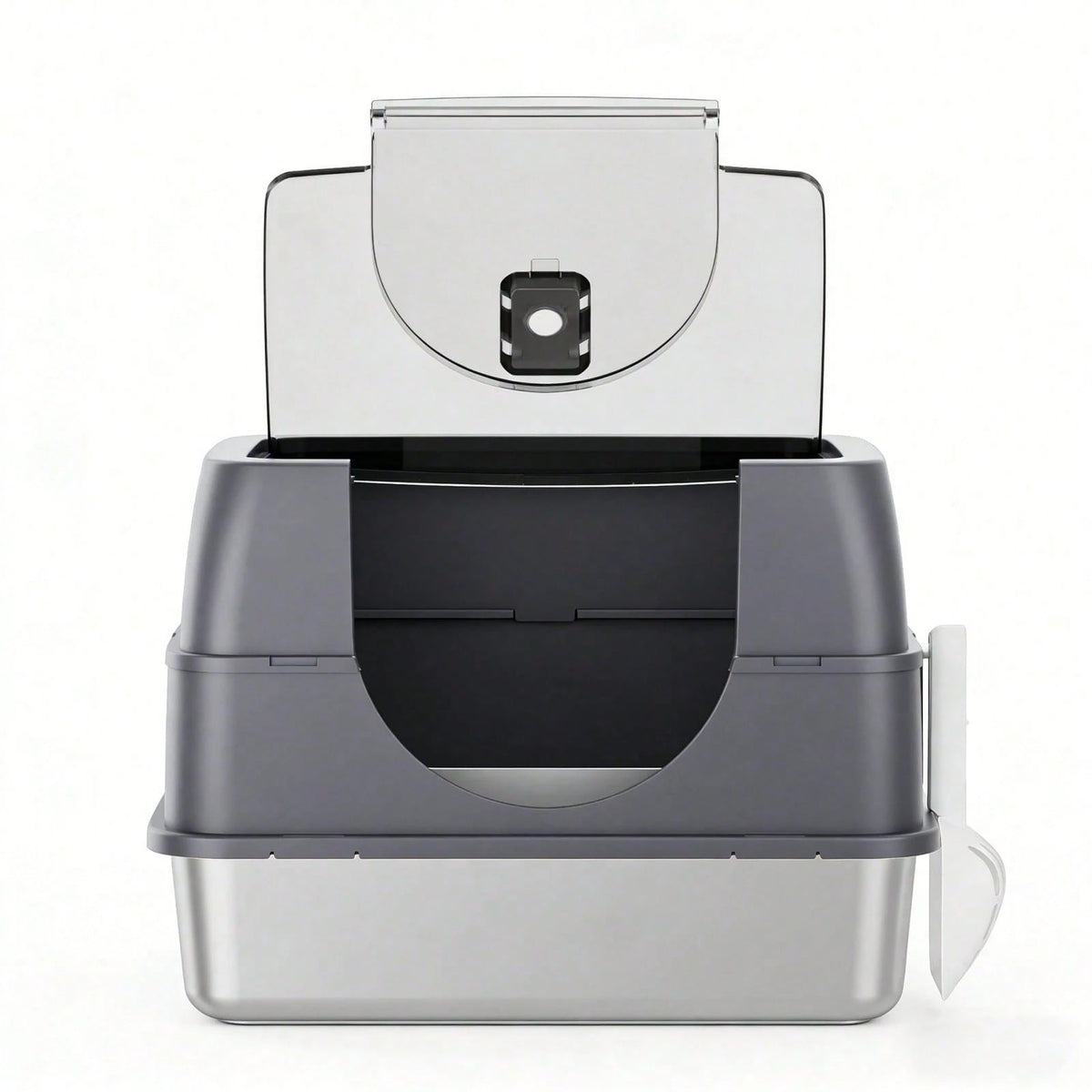 Extra-Large Enclosed Stainless Steel Litter Box| Flip-Top Design With Removable Top For Easy Cleaning| High Rim To Prevent Splashing And Push-Out Steps| Includes Litter Scoop – Ideal For Indoor Cat