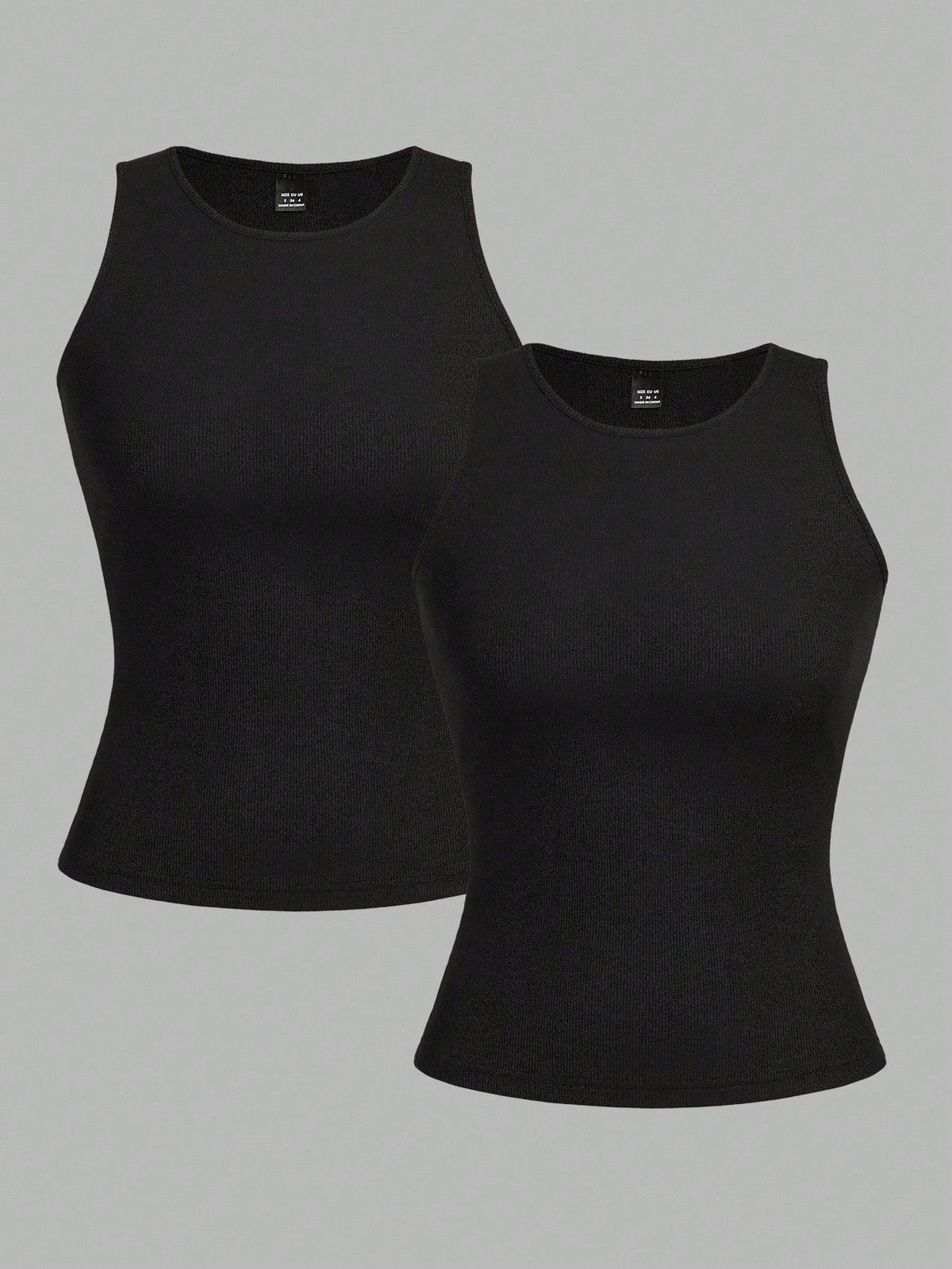 EZwear 2pcs Black Cropped Sexy Tight Fit Camisole Tops For Women, Suitable For Summer