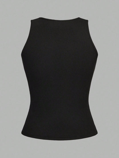 EZwear 2pcs Black Cropped Sexy Tight Fit Camisole Tops For Women, Suitable For Summer