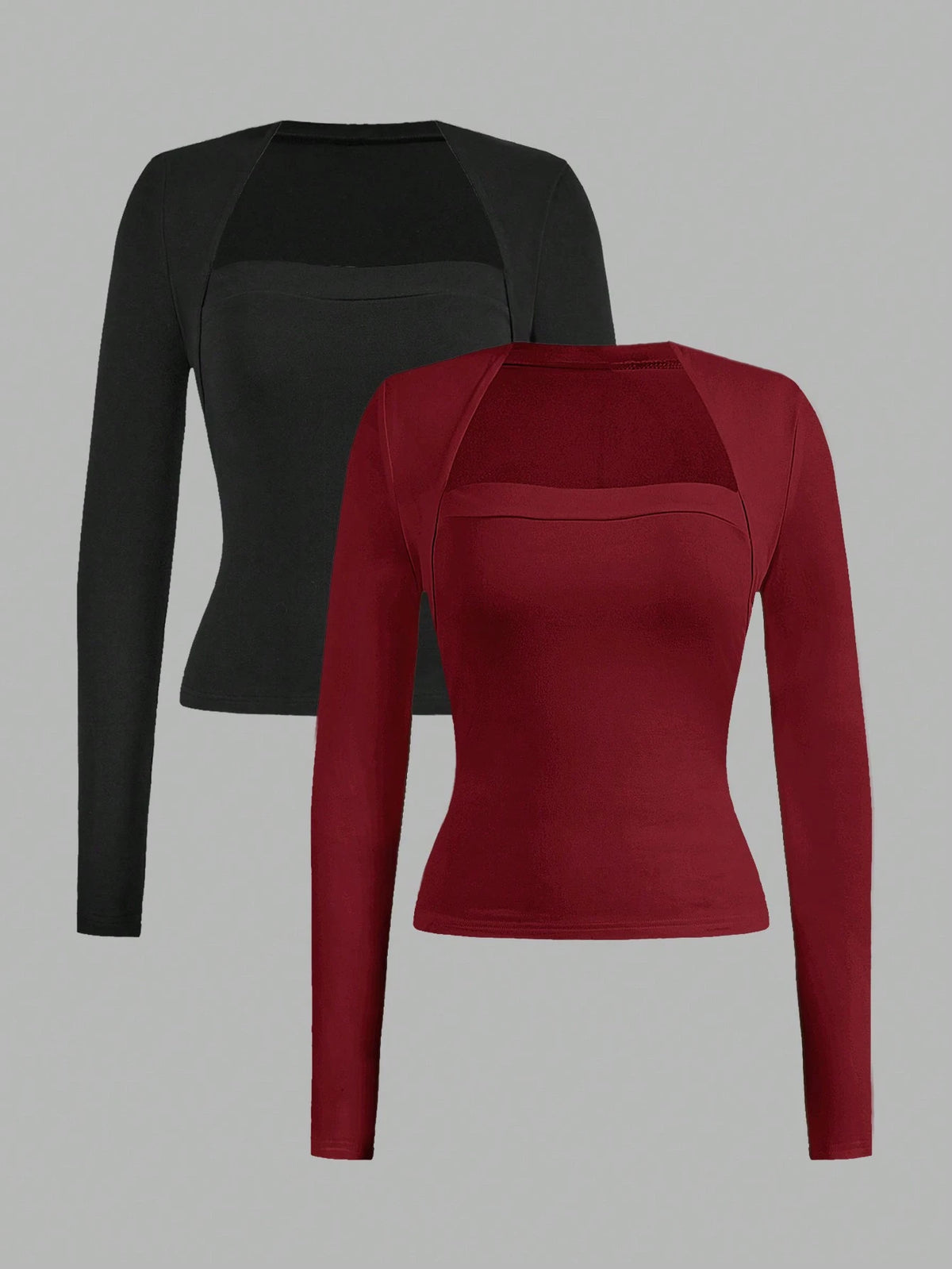 EZwear 2pcs/Set Women Casual Slim Fit Long Sleeve T-Shirt, Suitable For Autumn & Winter Autumn And Winter