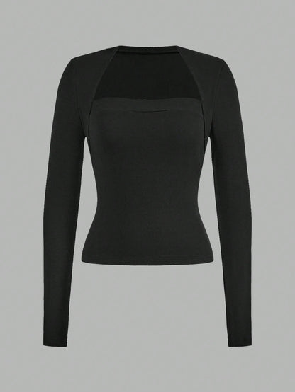 EZwear 2pcs/Set Women Casual Slim Fit Long Sleeve T-Shirt, Suitable For Autumn & Winter Autumn And Winter