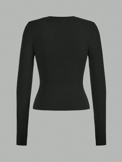 EZwear 2pcs/Set Women Casual Slim Fit Long Sleeve T-Shirt, Suitable For Autumn & Winter Autumn And Winter