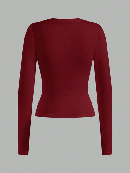 EZwear 2pcs/Set Women Casual Slim Fit Long Sleeve T-Shirt, Suitable For Autumn & Winter Autumn And Winter