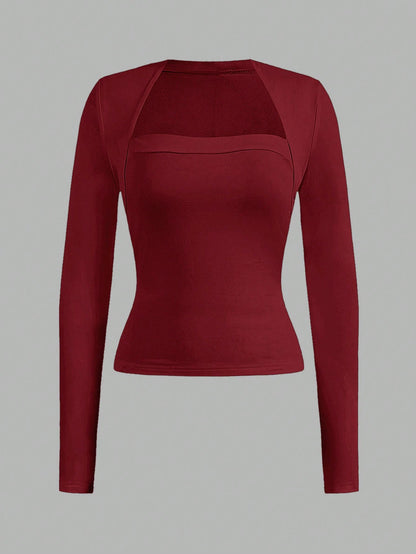 EZwear 2pcs/Set Women Casual Slim Fit Long Sleeve T-Shirt, Suitable For Autumn & Winter Autumn And Winter