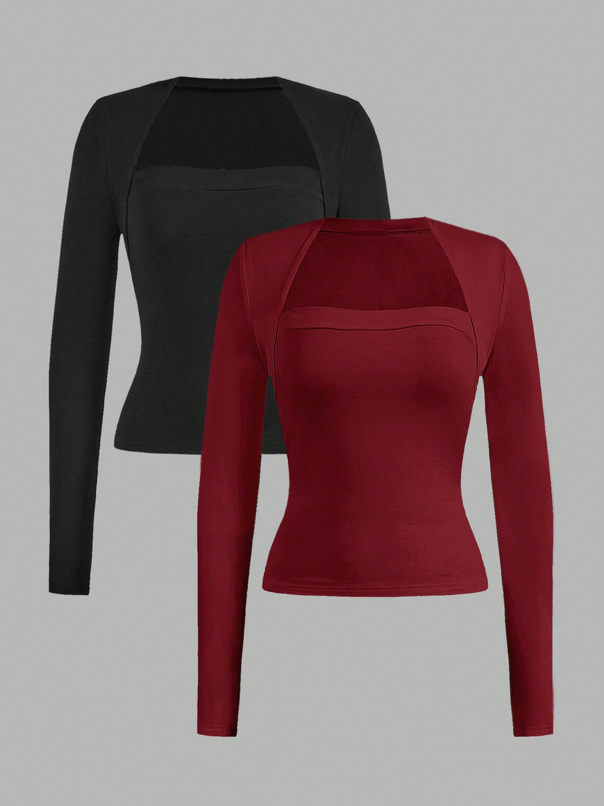 EZwear 2pcs/Set Women Casual Slim Fit Long Sleeve T-Shirt, Suitable For Autumn & Winter Autumn And Winter