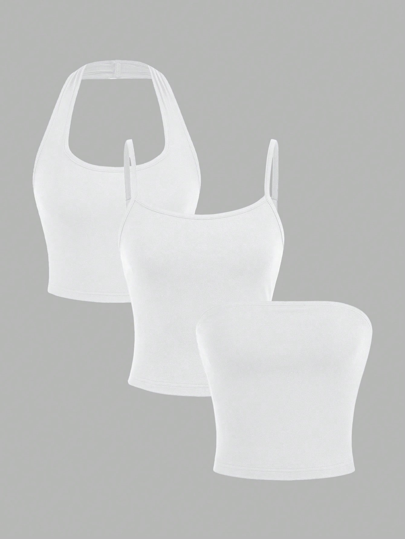 EZwear 3 Pcs/Set White Basic Casual Sexy Camisole & Tube Top Summer
