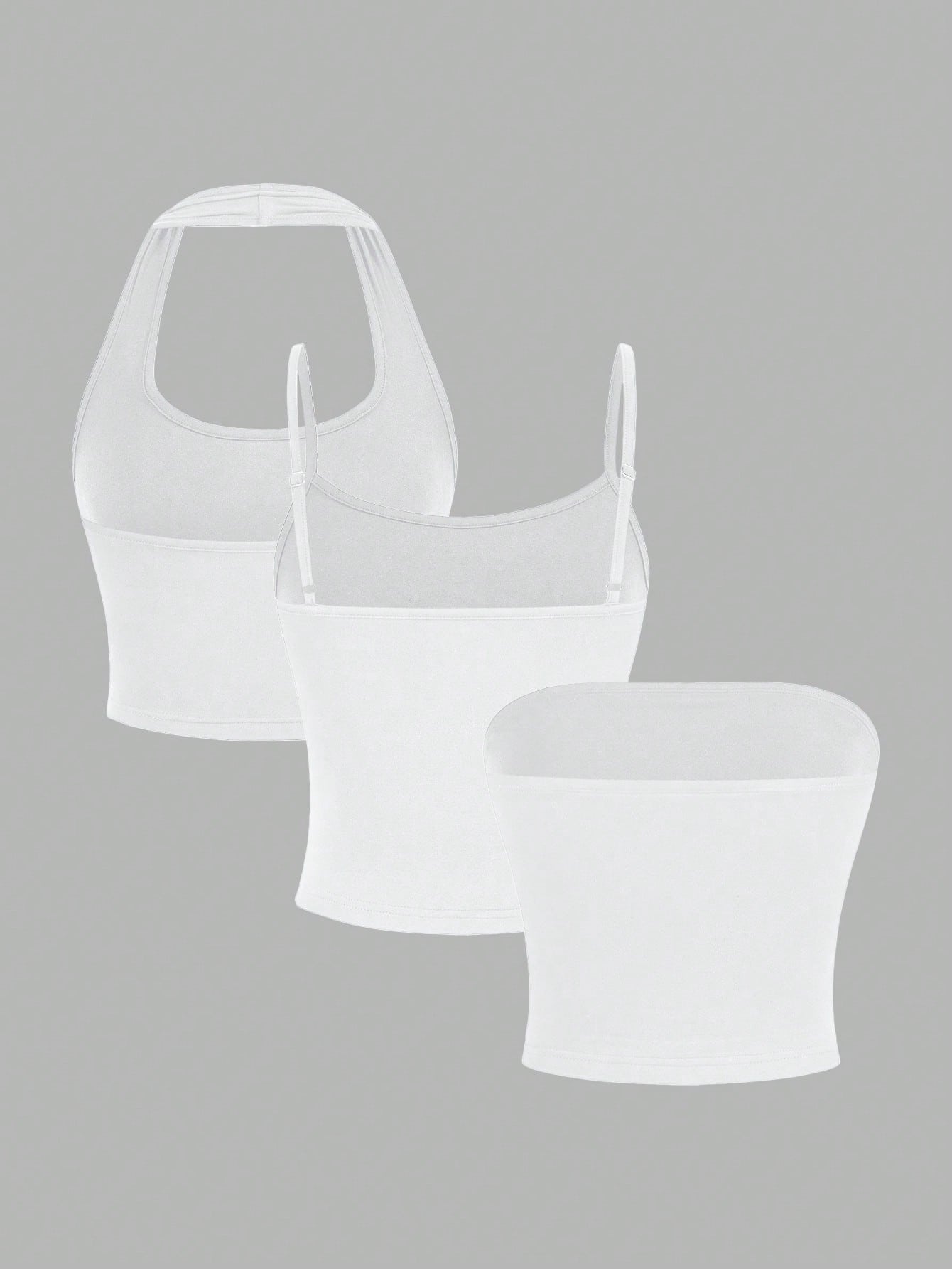 EZwear 3 Pcs/Set White Basic Casual Sexy Camisole & Tube Top Summer