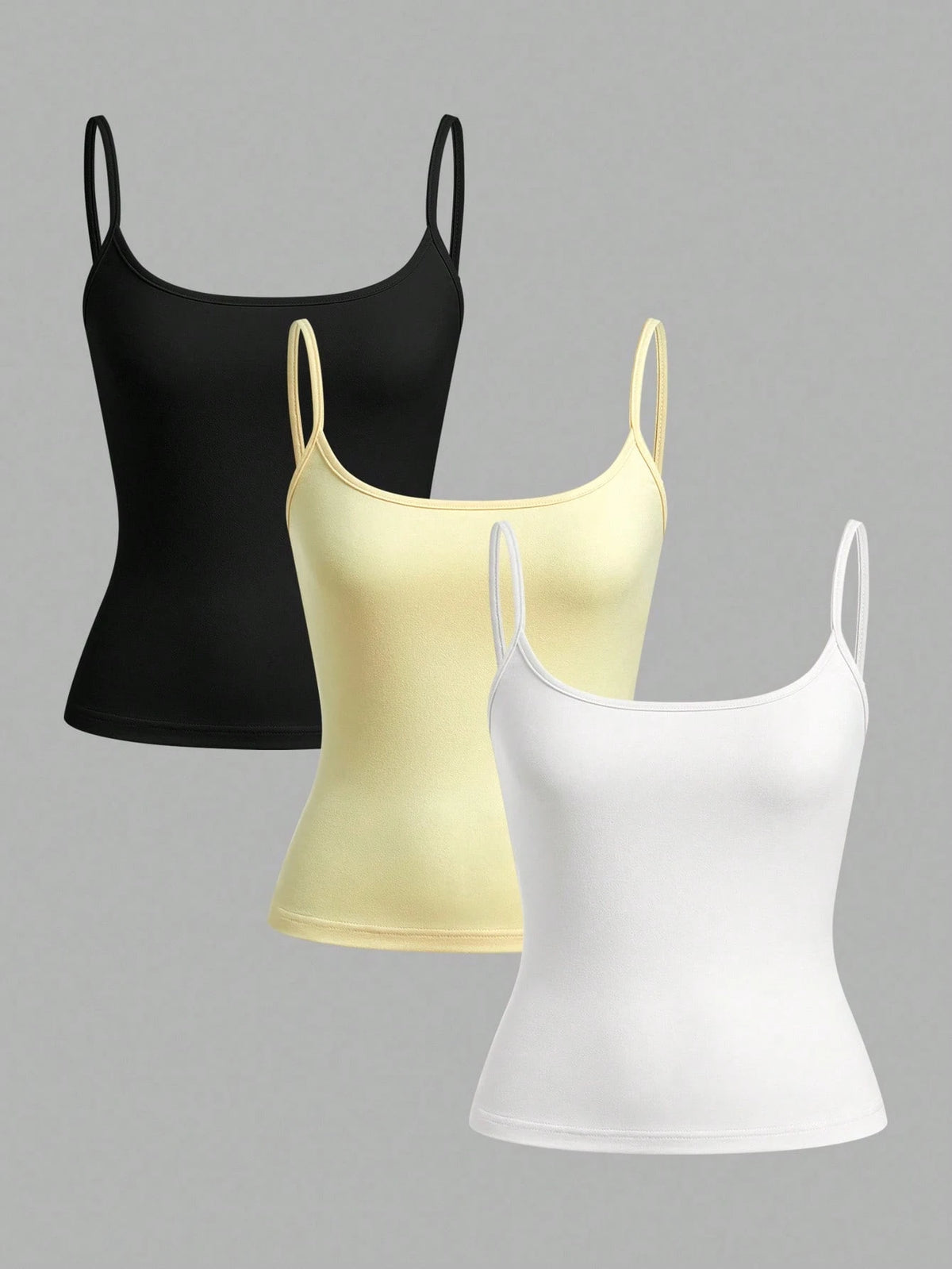 EZwear 3pcs/Set Women's Black, White, Cream Sleeveless Cropped Tight Fit Camisole Tank Tops, Suitable For Summer