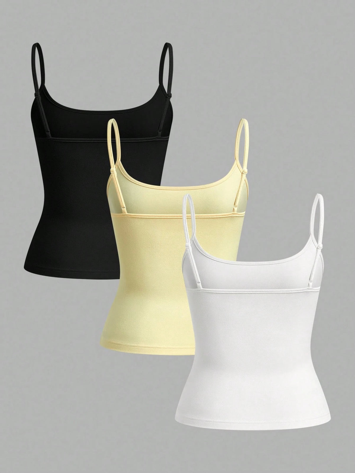 EZwear 3pcs/Set Women's Black, White, Cream Sleeveless Cropped Tight Fit Camisole Tank Tops, Suitable For Summer