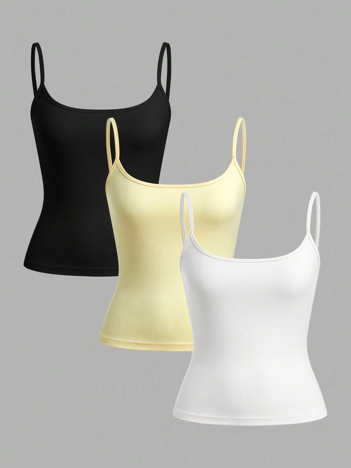 EZwear 3pcs/Set Women's Black, White, Cream Sleeveless Cropped Tight Fit Camisole Tank Tops, Suitable For Summer